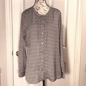 Ann Taylor Long Sleeve Blouse Top Shirt Button Down Black Cream Women's Size 10